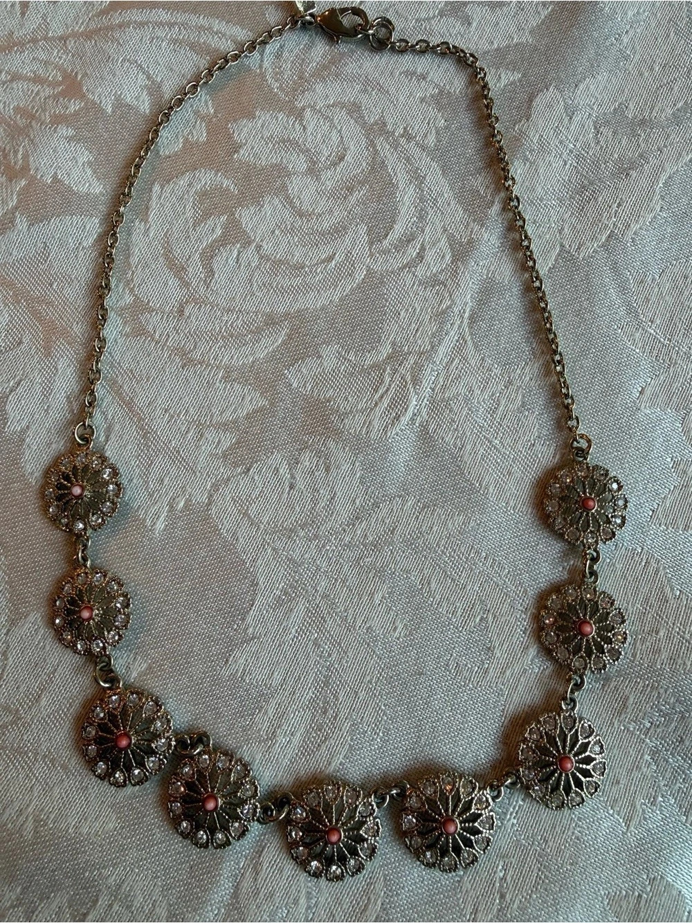 Banana Republic Floral Medallion Statement Necklace with crystal & Pink mini sto